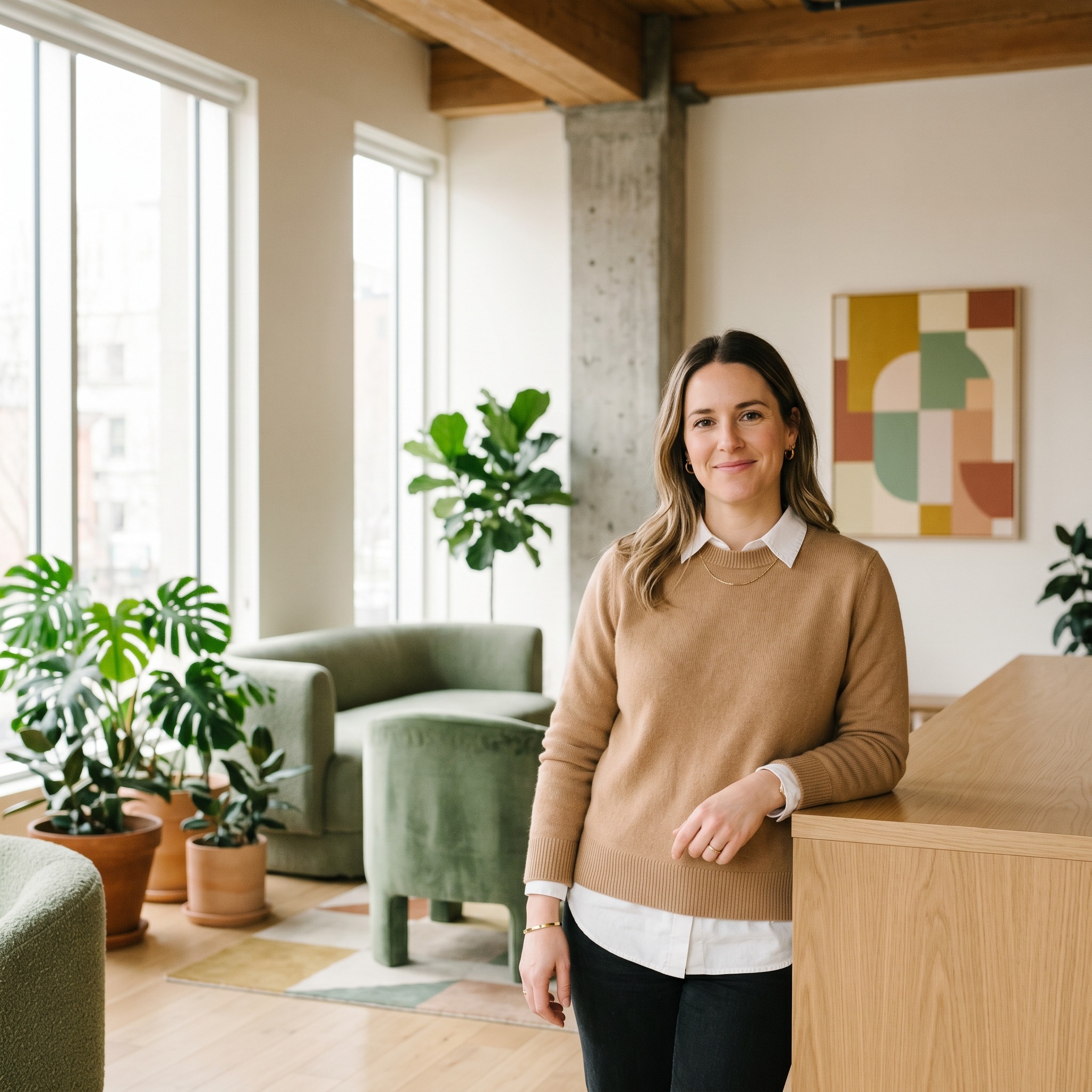 Dirigeante du Cercle dans un espace de coworking design — Cercle de la gouvernance de l'IA